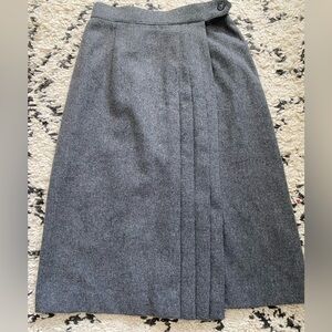 Vintage grey wool pleated wrap skirt, midi length